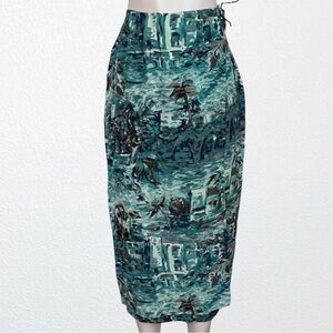 Natalie & Me Silk True Wrap Maxi Skirt Tropical Print Blue/Multi SZ  S